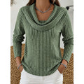 Women's Ribbed Jumper with Draped Cowl Neck, Green, view 1