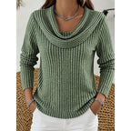 Women's Ribbed Jumper with Draped Cowl Neck, Green, view 1