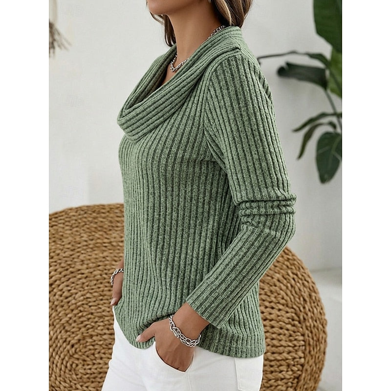 Women's Ribbed Jumper with Draped Cowl Neck, view 2