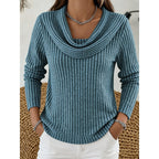 Women's Ribbed Jumper with Draped Cowl Neck, Peacock Blue, view 3