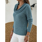 Women's Ribbed Jumper with Draped Cowl Neck, view 4
