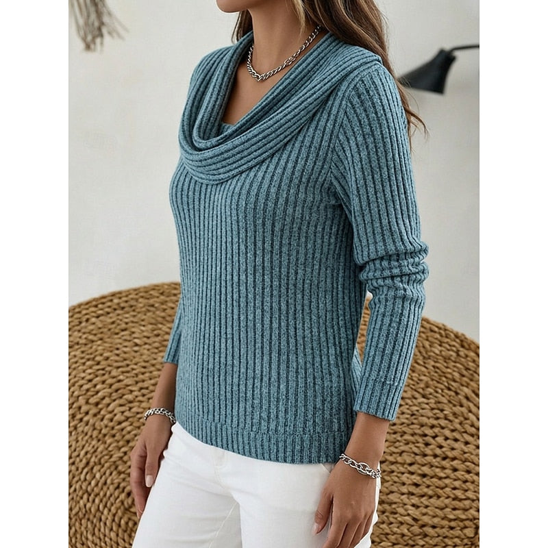 Women's Ribbed Jumper with Draped Cowl Neck, view 4