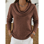 Women's Ribbed Jumper with Draped Cowl Neck, Dark Brown, view 5
