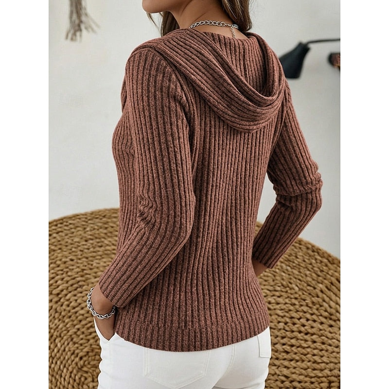 Women's Ribbed Jumper with Draped Cowl Neck, view 6