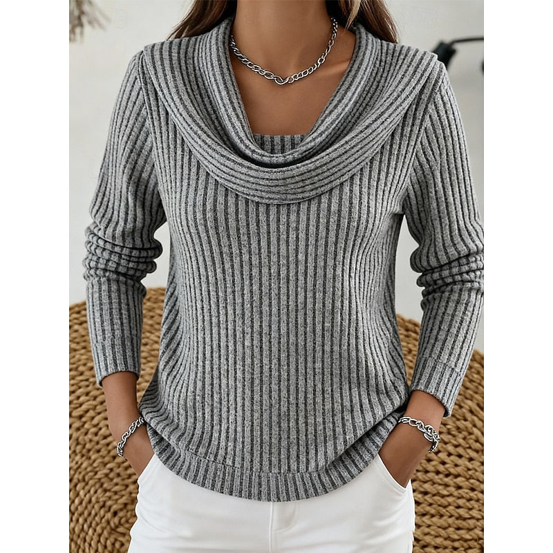 Women's Ribbed Jumper with Draped Cowl Neck, Grey, view 7