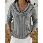 Women's Ribbed Jumper with Draped Cowl Neck, Grey, view 7