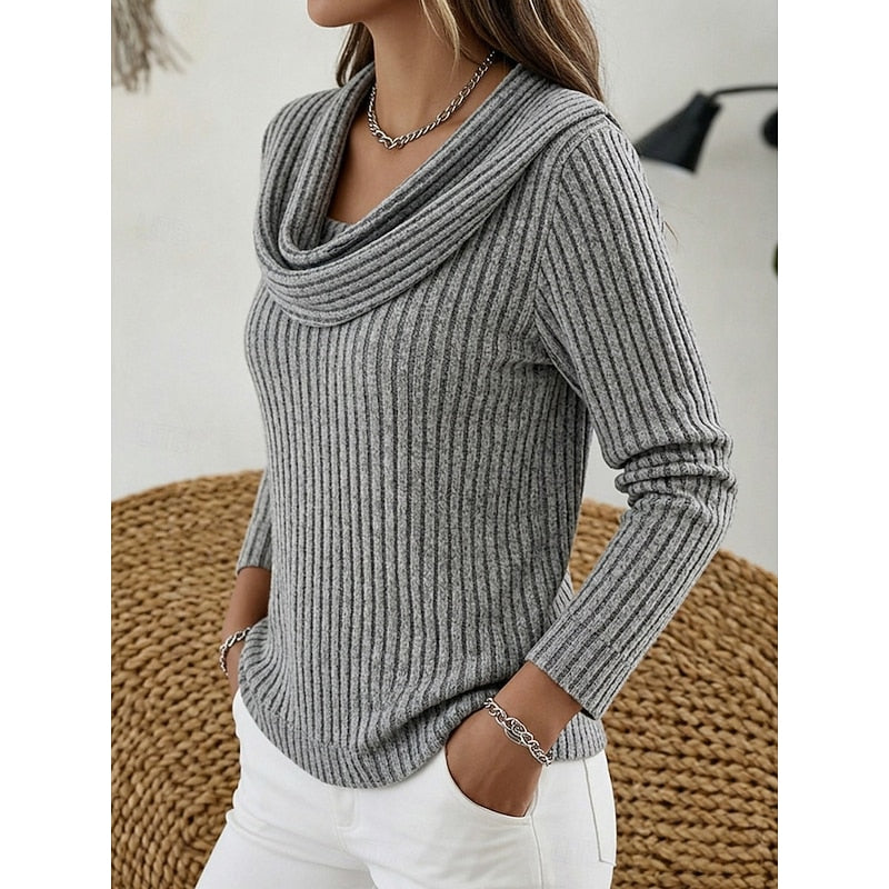 Women's Ribbed Jumper with Draped Cowl Neck, view 8