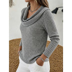Women's Ribbed Jumper with Draped Cowl Neck, view 8