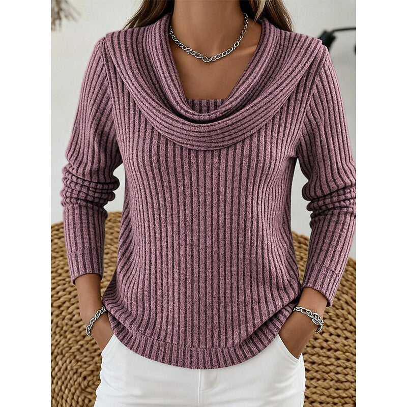 Women's Ribbed Jumper with Draped Cowl Neck, Purple, view 9