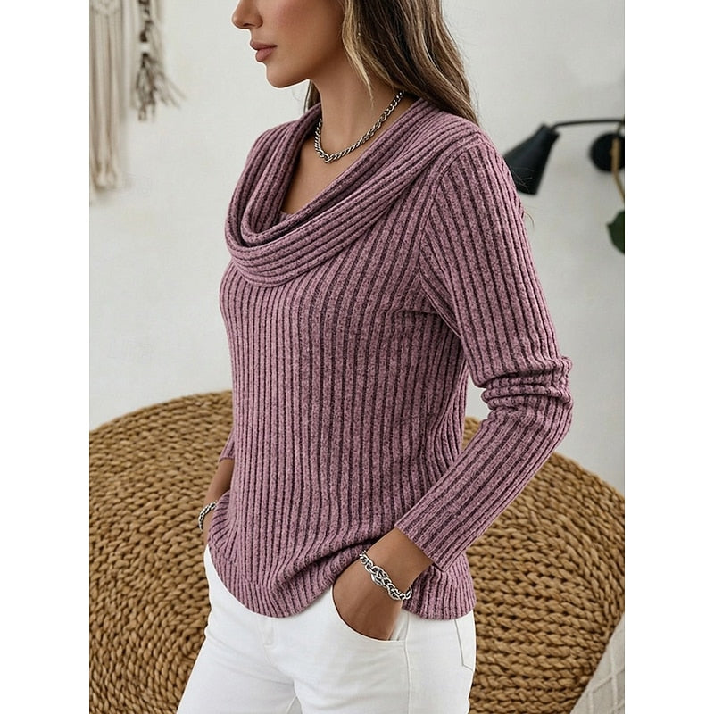 Women's Ribbed Jumper with Draped Cowl Neck, view 10