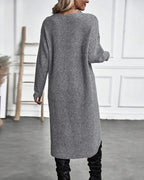 Women's Ribbed Knit Midi Dress with Wrap Front and Split Hem, view 5