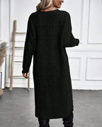 Women's Ribbed Knit Midi Dress with Wrap Front and Split Hem, view 7