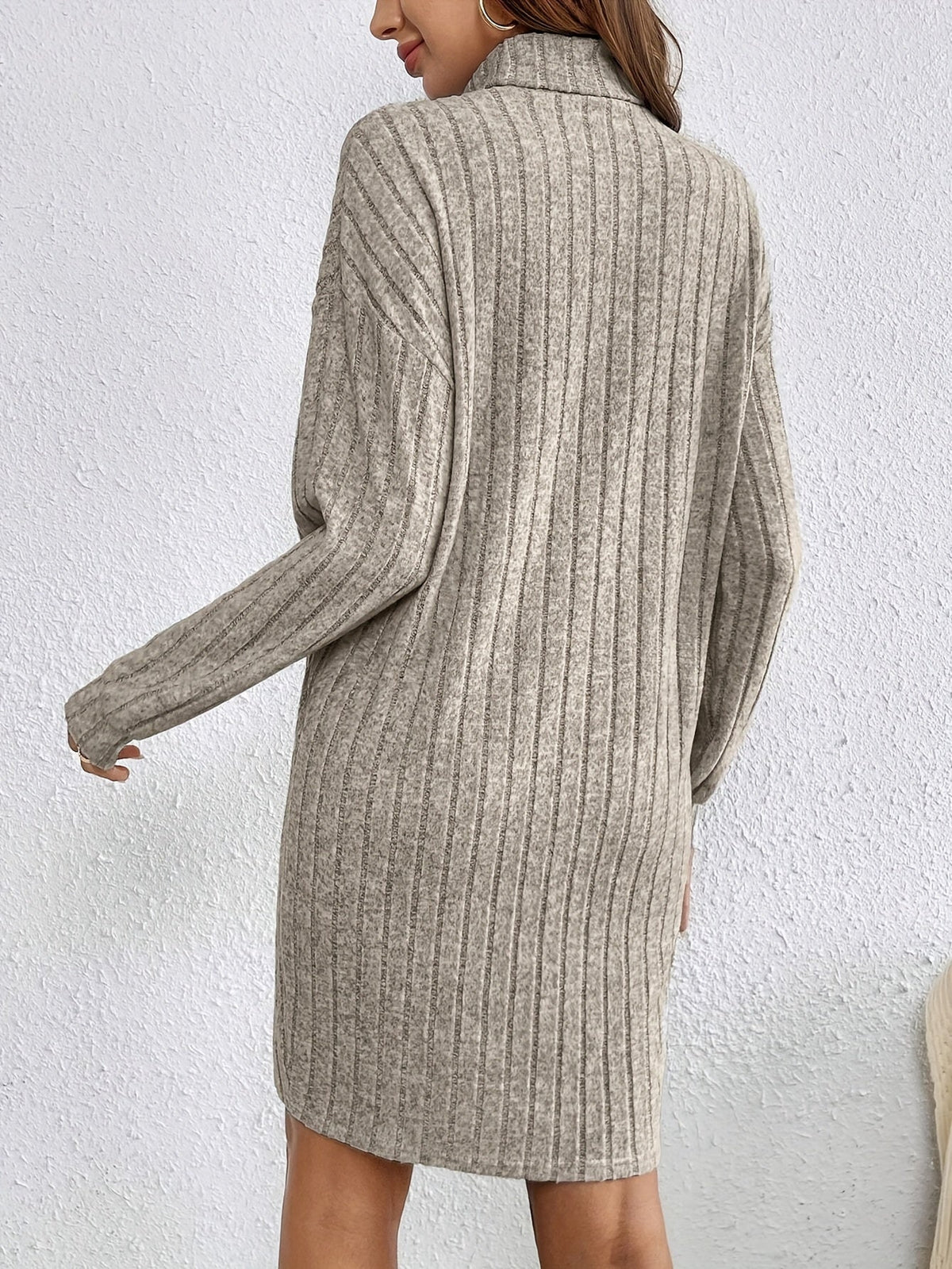 Women's Ribbed Knit Turtleneck Mini Dress with Long Sleeves, view 2
