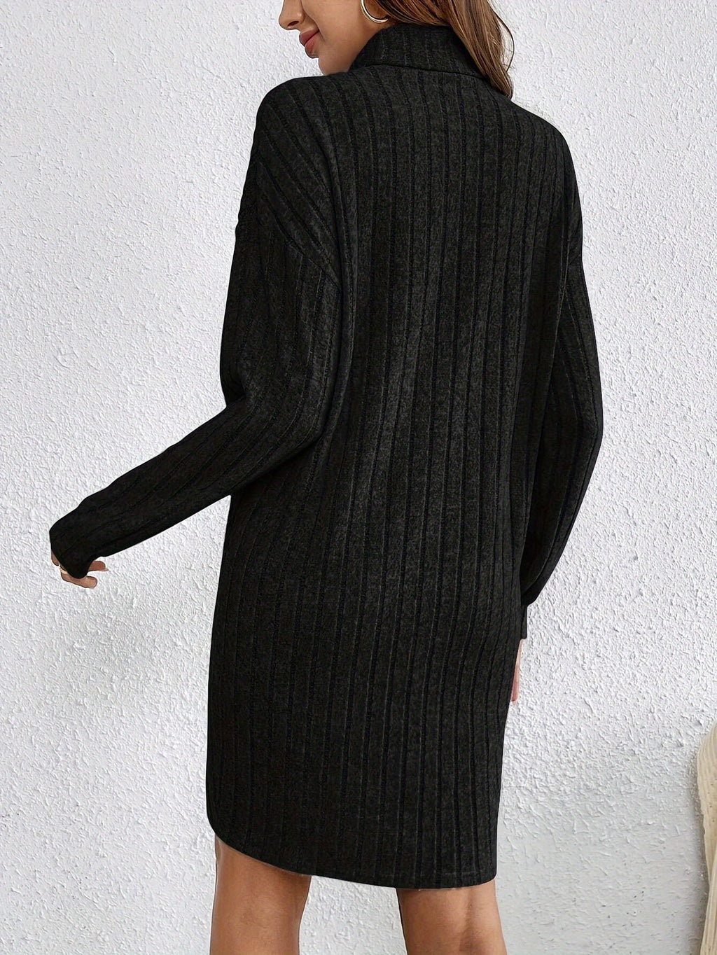 Women's Ribbed Knit Turtleneck Mini Dress with Long Sleeves, view 5