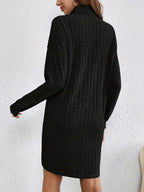 Women's Ribbed Knit Turtleneck Mini Dress with Long Sleeves, view 5