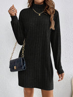 Women's Ribbed Knit Turtleneck Mini Dress with Long Sleeves, view 6