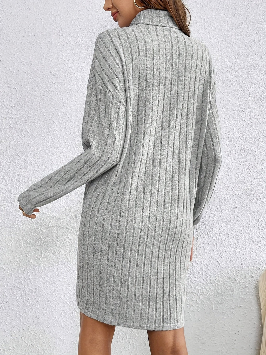 Women's Ribbed Knit Turtleneck Mini Dress with Long Sleeves, view 8