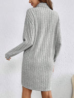 Women's Ribbed Knit Turtleneck Mini Dress with Long Sleeves, view 8
