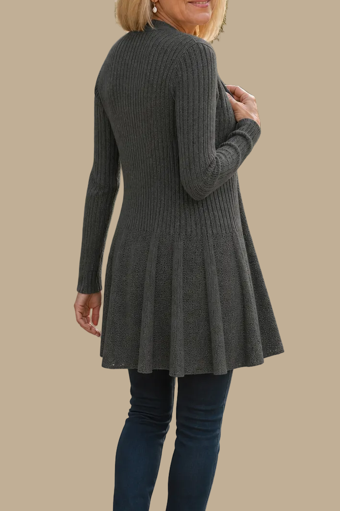 Women's Ribbed Open-Front Cardigan with Flared Hem, view 2