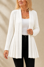 Women's Ribbed Open-Front Cardigan with Flared Hem, White, view 4