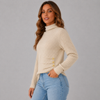 Women's Ribbed Turtleneck Jumper with Side Buttons, view 2