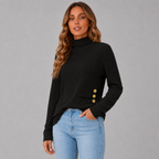 Women's Ribbed Turtleneck Jumper with Side Buttons, Black, view 8