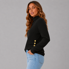 Women's Ribbed Turtleneck Jumper with Side Buttons, view 9