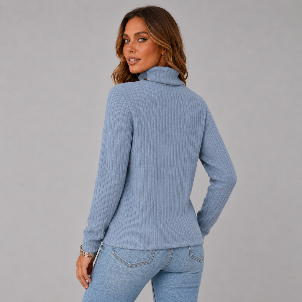 Women's Ribbed Turtleneck Jumper with Side Buttons, view 13