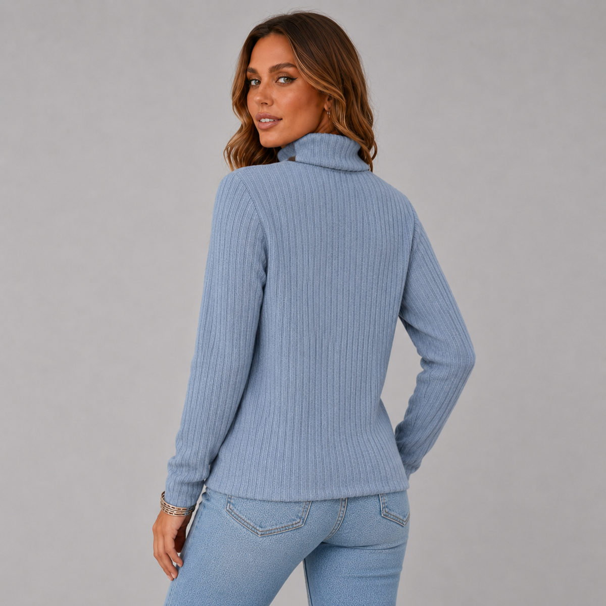 Women's Ribbed Turtleneck Jumper with Side Buttons, view 13