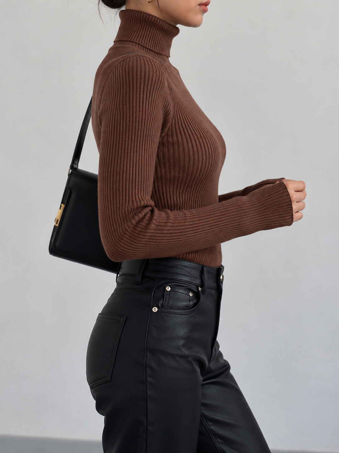 Women's Ribbed Turtleneck Jumper with Thumb Holes, view 2