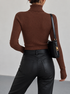 Women's Ribbed Turtleneck Jumper with Thumb Holes, view 3