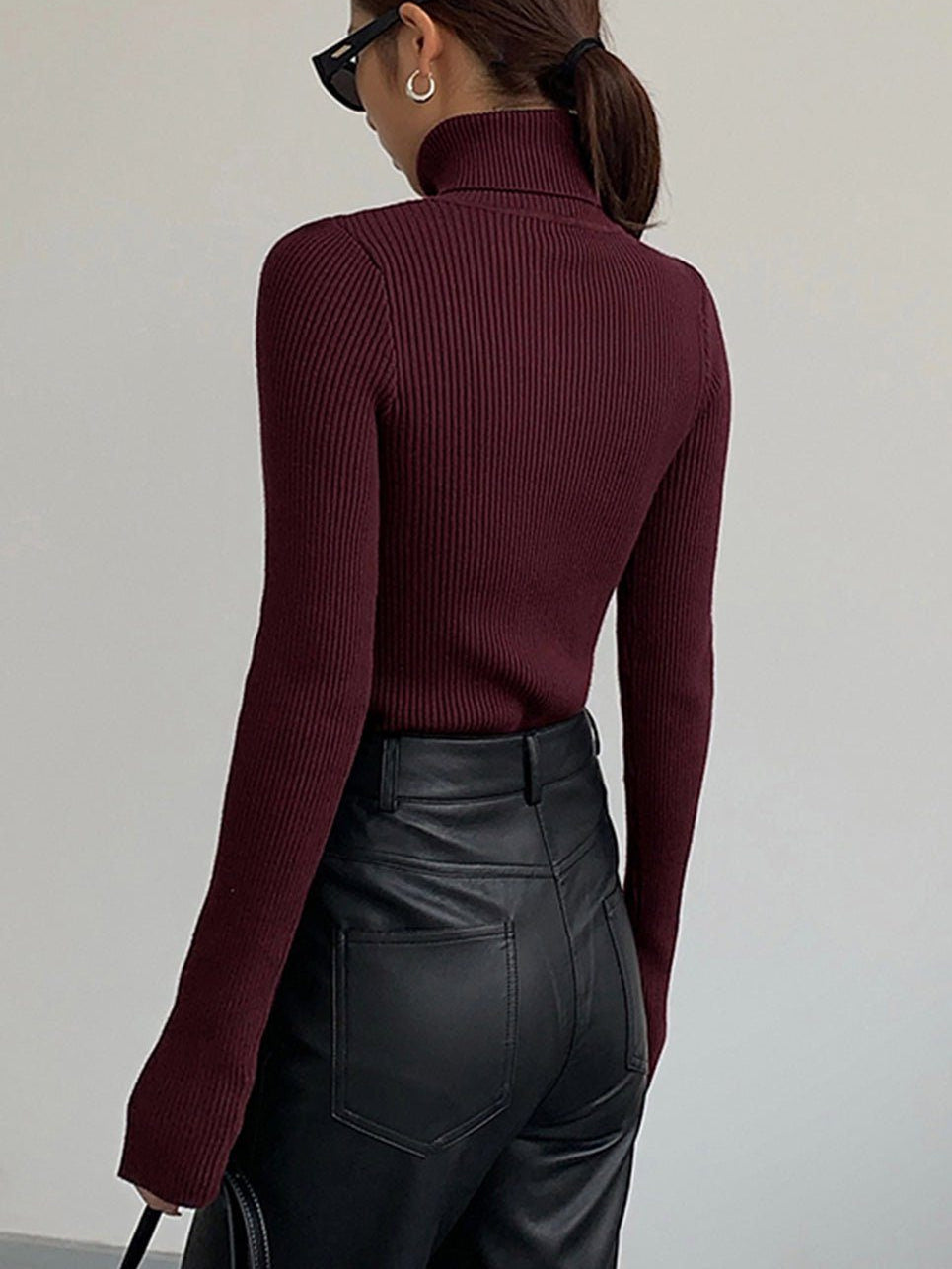 Women's Ribbed Turtleneck Jumper with Thumb Holes, view 5