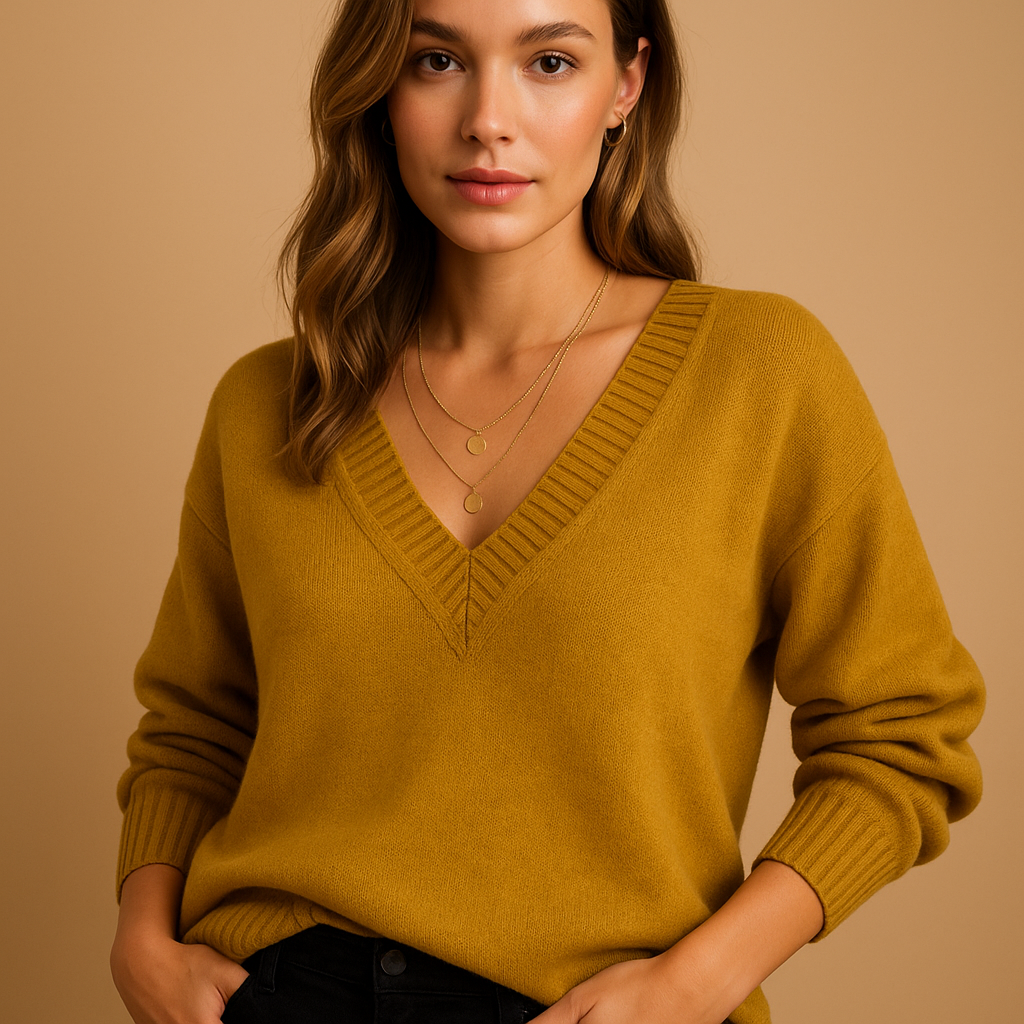 Women's Ribbed V-Neck Fine-Knit Jumper, Yellow, view 6