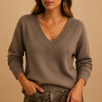 Women's Ribbed V-Neck Fine-Knit Jumper, Beige, view 11