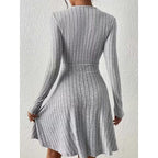 Women's Ribbed Wrap V-Neck Mini Dress, view 4