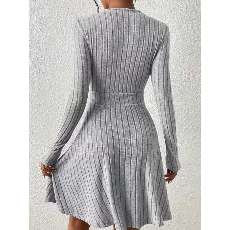 Women's Ribbed Wrap V-Neck Mini Dress, view 4