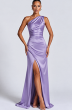 Women's Satin-Style One-Shoulder Maxi Dress with Front Slit, Purple, view 11