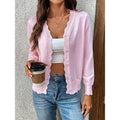 Women's Scalloped V-Neck Knit Cardigan with Button Front, Pink, view 1