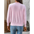 Women's Scalloped V-Neck Knit Cardigan with Button Front, view 3