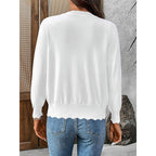 Women's Scalloped V-Neck Knit Cardigan with Button Front, view 5