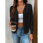 Women's Scalloped V-Neck Knit Cardigan with Button Front, Black, view 6