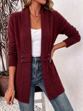 Women's Shawl Collar Cardigan with Button Waist Tabs, Burgundy, view 1
