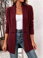 Women's Shawl Collar Cardigan with Button Waist Tabs, view 2