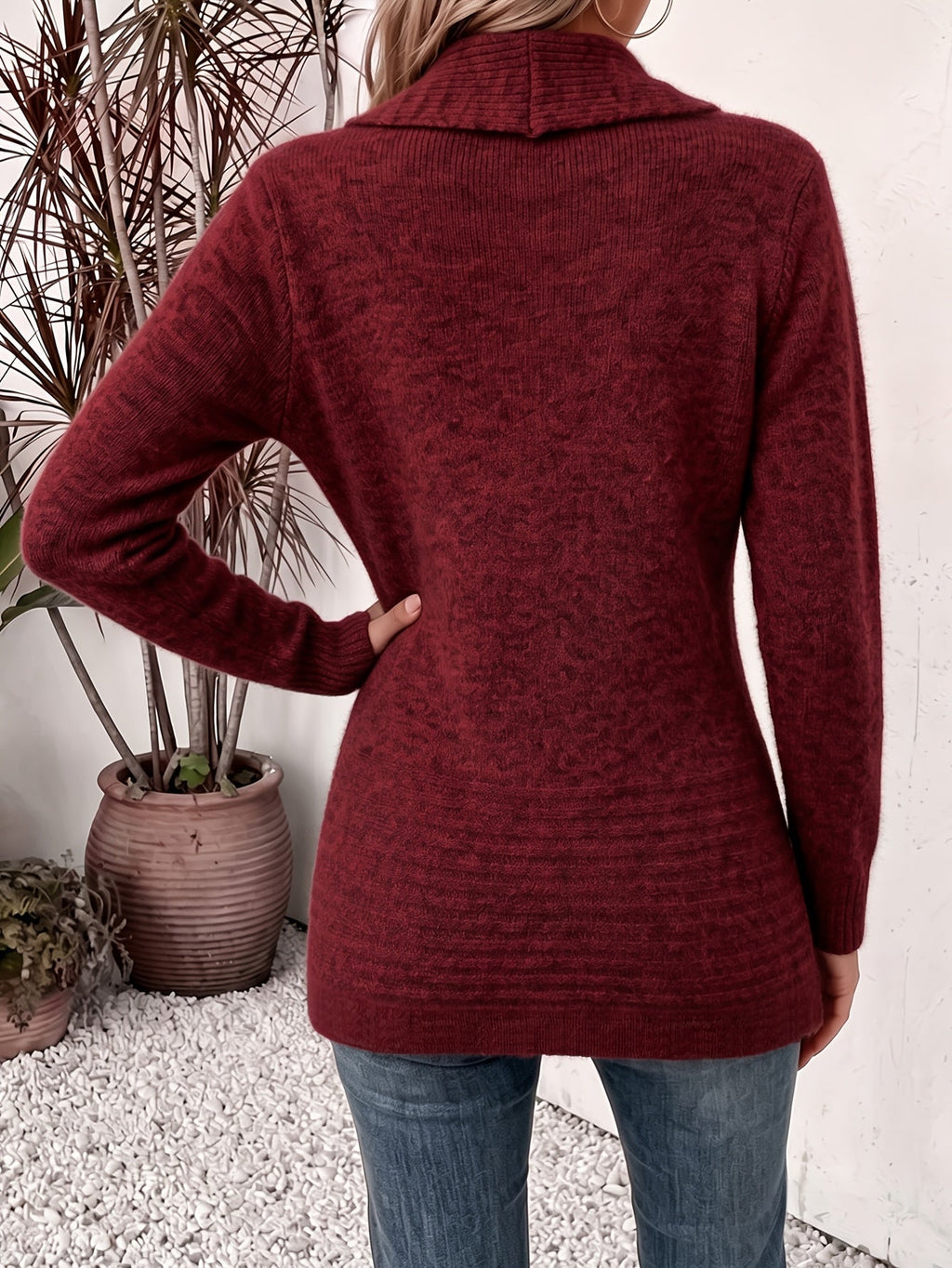 Women's Shawl Collar Cardigan with Button Waist Tabs, view 3
