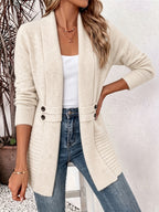 Women's Shawl Collar Cardigan with Button Waist Tabs, Cream, view 5