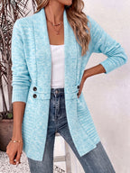 Women's Shawl Collar Cardigan with Button Waist Tabs, Sky Blue, view 8