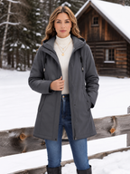 Women's Sherpa-Lined Hooded Parka with Drawstring Waist, Grey, view 4