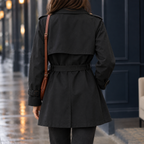 Women's Short Double-Breasted Trench Coat with Buckled Cuffs, view 5