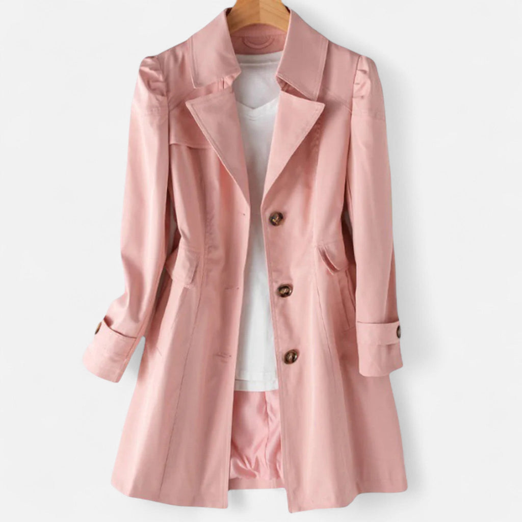Women's Single-Breasted Longline Trench Coat, Pink, view 1