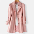 Women's Single-Breasted Longline Trench Coat, Pink, view 1